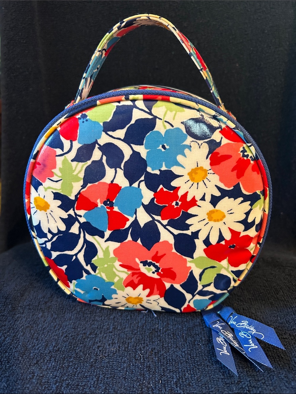Vera Bradley Round Vinyl Travel Cosmetic Bag in Vibrant Summer Cottage Pattern